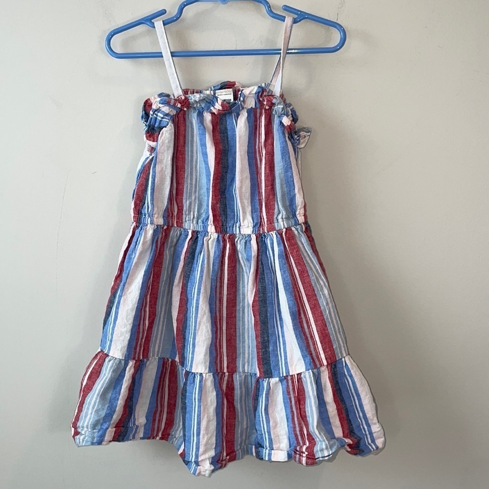 OshKosh B’Gosh striped linen blend strap tank dress girls size 4